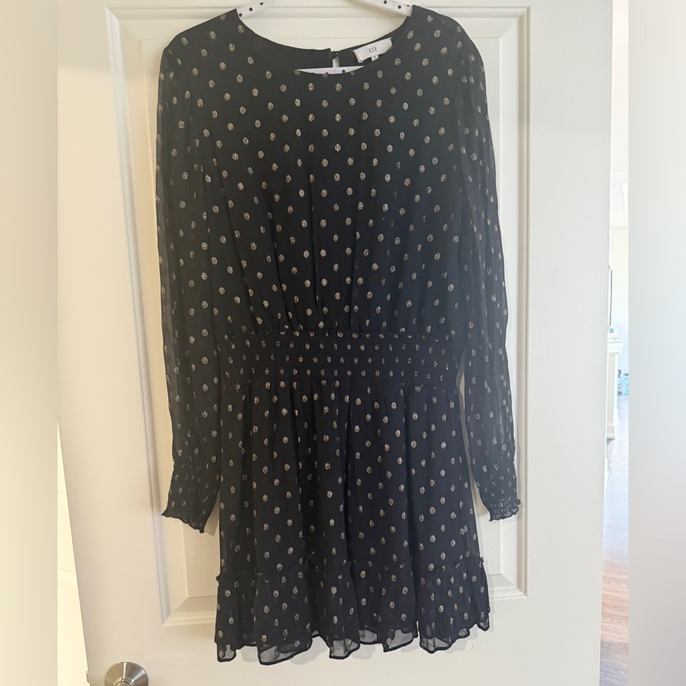 NSR Black and Gold Polka Dot Mini Dress